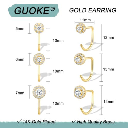 3 Pairs Backless Earrings for Women, Stay Close Half Hoop Earrings - color: Gold-Diamond 5/6/7mm