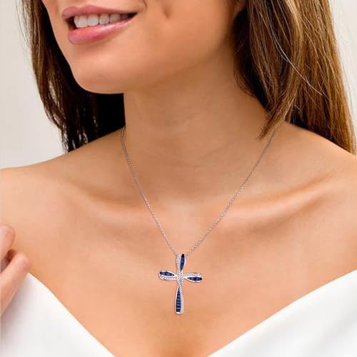 EVER FAITH S925 Silver Princess Cut CZ Infinity Twisted Cross Necklace - color: Blue