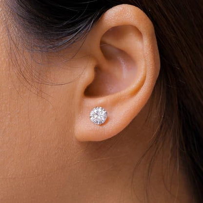 Titanium Earrings Push-in Threadless Flat Back Stud Earrings for Women Men, Cartilage Earring Hypoallergenic Cubic Zirconia Earrings Studs for Helix Tragus Piercing Jewelry - color: Silver-8mm