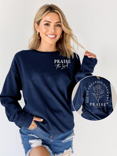 Christian Sweatshirts for Women Jesus Faith Pullover Long Sleeve - color: F-dark Blue, size: Small