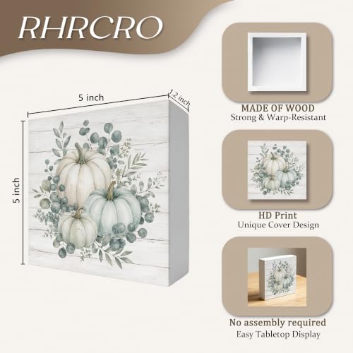 Fall Sage Green and White Pumpkin Decor Wooden Box Sign - color: Fall-8