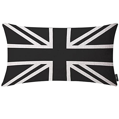 EKOBLA UK Flag Waist Lumbar Pillow Cases Union Jack Black and White United Kingdom National Banner Oblong Rectangle Throw Pillow Covers for Sofa Bed Couch Cotton Linen 12x20 Inches - color: Multi-bs22