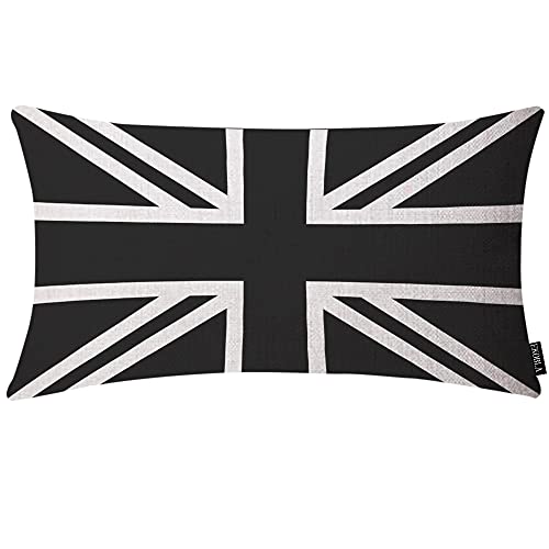 EKOBLA UK Flag Waist Lumbar Pillow Cases Union Jack Black and White United Kingdom National Banner Oblong Rectangle Throw Pillow Covers for Sofa Bed Couch Cotton Linen 12x20 Inches - color: Multi-bs22