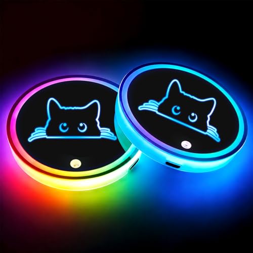 Black Cat Car LED Cup Holder Lights Vibration Sensor Cups Coasters - color: Black Cat