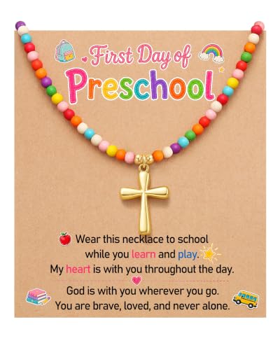 PINKDODO Colorful Bead Cross Necklace First Day of Kindergarten Pre K Gifts - style: Preschool
