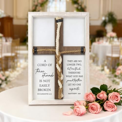 A Cord of Three Strands Wedding Sign, 15x10 Inch, White - color: White, size: 15X10Inches