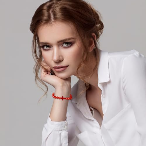 XIANNVXI Crystal Bracelet for Women Men 8 mm Natural Stone Beaded Bracelets Cat Bracelets Cross Bracelets Heart Bracelelt Jewelry for Women Birthday Gifts Stretch Bracelet - color: Red - Red agate