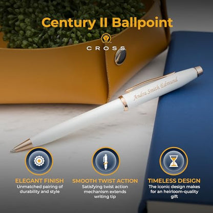 Cross Century II Personalized Ballpoint Pen in Pearlescent White, Rose Gold - color: White