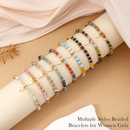 Cross Bracelets for Women Girls, Christian Gifts for Women Natural Stone Beaded Bracelets First Communion Confirmation Baptism Gifts Catholic Easter Christmas Inspirational Gift Jewelry - color: African Turquoise 2 - Every Day