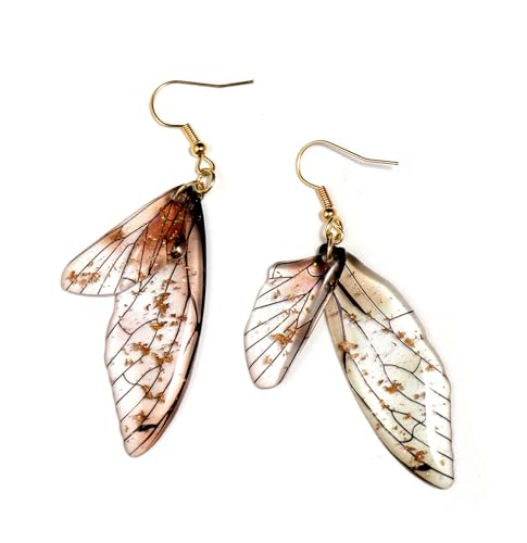 Resin Simulated Butterfly Wing Earrings, Personalized Resin Earrings Wth Moving Wings For Women - color: Long brown