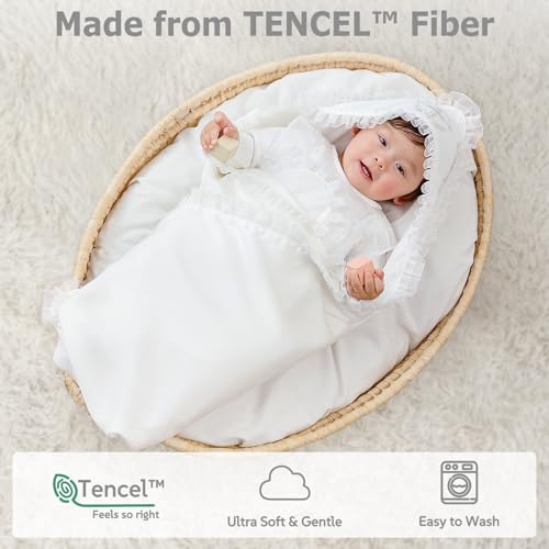 Silky Tencel Hooded Baptism Christening Blanket, Be Blessed, 40''x40 - color: White+ Blessed Cross Design