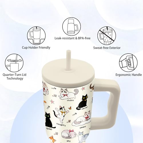 24oz Cute Cat Tumbler with Handle & Straw, Gift For Cat Lovers - color: Cat7