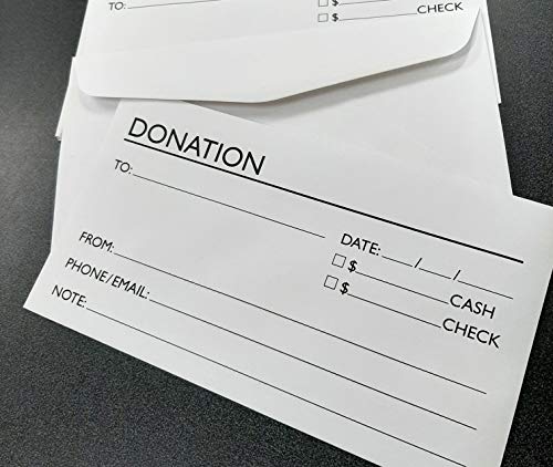 Generic Donation Currency Check Envelope - Tithe Church Offering Gift Charity - Gummed Seal - White with Black Ink - Pack of 100