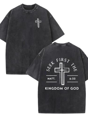 Christian Oversized Graphic T Shirt Vintage Wash Faith Cotton Tee - size: Large