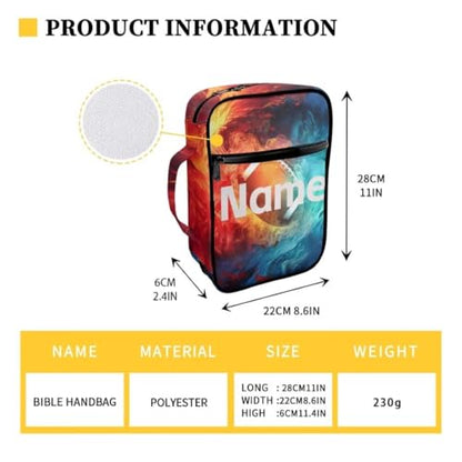Coldinair Custom Bible Cover for Kids Boy Personalized Bible Case Bible Carrier Carrying Organizer Purse Handbag with Zipper Pockets Church Bag,Soccer Fire Flame - color: Add Your Name,soccer Fire Flame