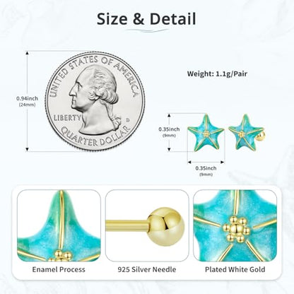 Cute Stud Earrings for Women Dachshund Koi Fish Sea Star Sea Turtle Sea Conch Earrings 14K Gold Plated Dainty Stud Earring funky Jewerly - color: Gold Sea Star