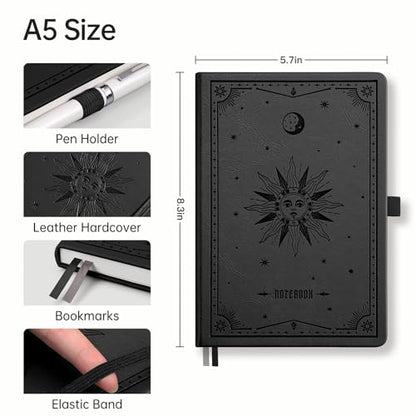 EMSHOI Lined Journal Notebook, 192 Numbered Pages, A5 Size (5.7'' x 8.3'') - color: Black, style: Ruled