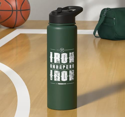 Iron Sharpens Iron Christian Gym Water Bottles Bible Verse Stainless Steel Insulated Water Bottle - color: Dark Green