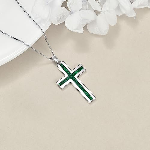 YFN Cross Necklace Sterling Silver Religious Cross Pendant Jewelry Christian Gifts for Women Men - style: B. Green Malachite