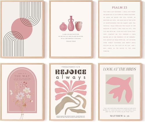 XBQZFLHT Pink Christian Wall Art Bible Verse Wall Decor Inspirational Scripture Poster, Minimalist Abstract Floral Religious Art, Religious Canvas Picture for Bedroom 8x10 Inch Unframed - color: Pink, size: 10"L x 8"W