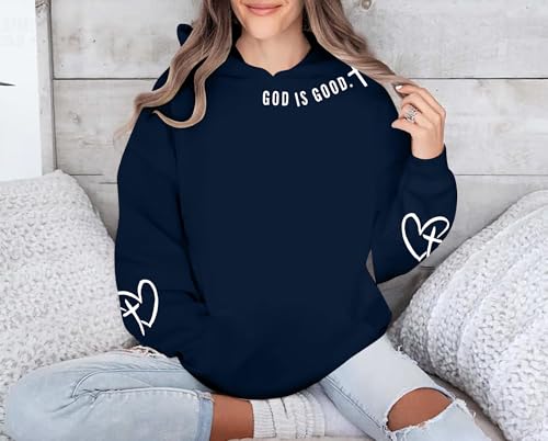 FAYALEQ Christian Sweatshirt For Women God Is Good Hoodies Graphic Tops - color: Dark Blue, size: Large
