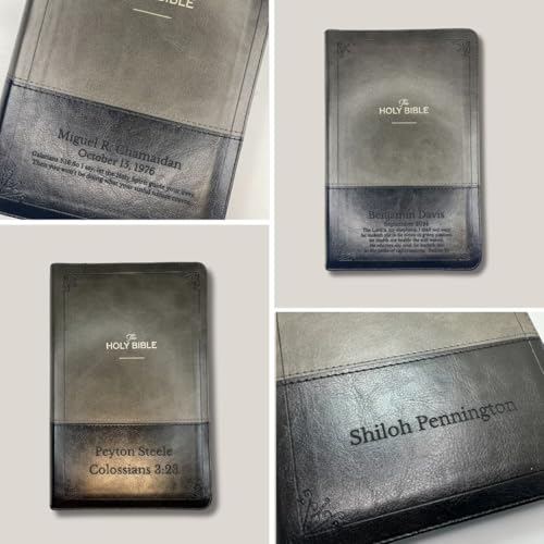 Personalized KJV Deluxe Standard Print King James Version Faux Leather Holy Bible with Thumb Index and Zippered Closure, Custom Name Includes Up to 3 Rows of Text with Red Letter Edition - color: Gray/Black