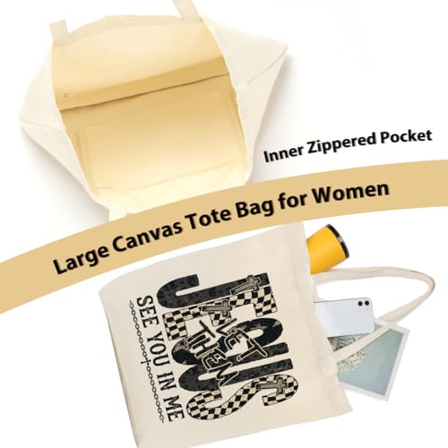 Faith Canvas Tote Bag, Christian Gifts for Women Girls Mom Sister Inspirational Bible Verse Birthday Christmas - color: Jesus 810
