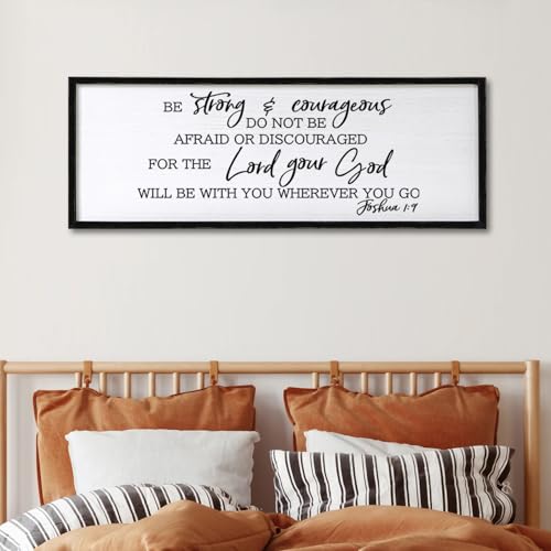 Foutcheou Be Strong And Courageous Sign Bible Verse Wall Art 40"×15" Black - color: Be Strong And Courageous Black, size: 40"L x 15"W