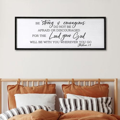 Foutcheou Be Strong And Courageous Sign Bible Verse Wall Art 40"×15" Black - color: Be Strong And Courageous Black, size: 40"L x 15"W