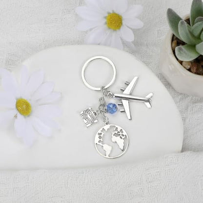 Airplane Keychains Travel Keychain for Women Compass Keyring Travel Airplane Keychain Gifts with Angel Charm - color: White8