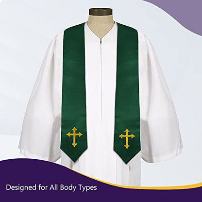 Piecatle Choir Stole with Cross Embroidery for Church, Ideal for Costume,60" - color: Green