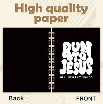 Black and White Christian Spiral Notebook, Run to Jesus Bible Verse Journal, Religious Scripture Journals for Writing, Bible Notebooks for Note Taking, Church Notes Journal, 5.5x8.3 Inch - color: God-Black and White