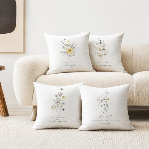 Bible Verse Decorative Pillow Covers,Inspirational Christian Gifts for Women Men,Throw Pillow Covers Decor for Bedroom Living Room Prayer Room,18x18 Inch Pillowcase Set of 4