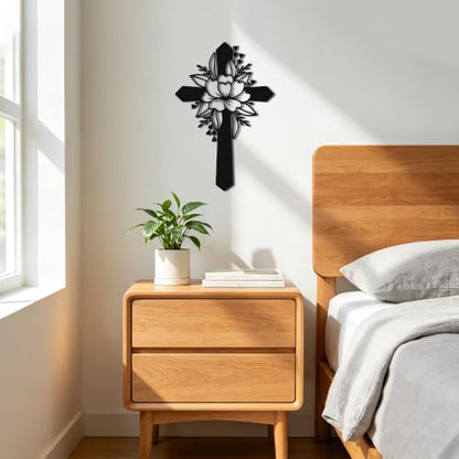 YATEASLU Cross Wall Decor, Floral Leaf Religious Art