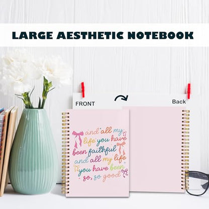 BearCake Coquette Bow Christian Notebook Journal, Religious Journal for Women, Christian Gifts for Women, and all My Life You Have Been Faithful Hardcover Spiral Notebook 5.5x8.3 - color: white Bible-so good