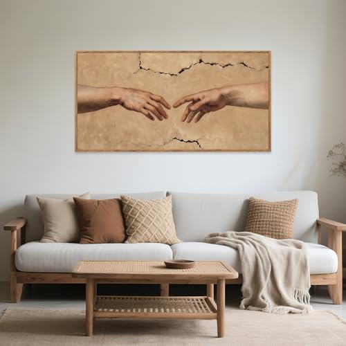 Aurlan Hands of God Framed Canvas Wall Art 40x20 Inch - color: The Creation of Adam, size: 40"L x 20"W