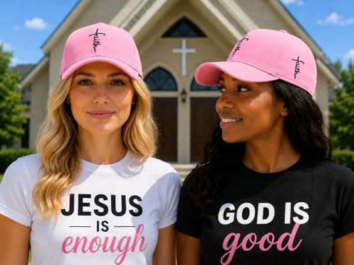 Christian Faith Cross Hats, Embroidered Baseball Caps for Men & Women - color: Pink Black