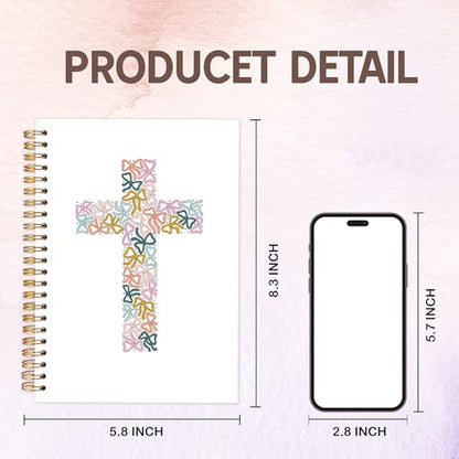 KAOWT Pastel Bow Cross Christian Notebook Journal, Bible Notebooks for Note Taking, Prayer Journal for Woman, Girly Preppy Religious Hardcover Spiral Notebook 5.5x8.3in - color: notbook bible-jesus bow