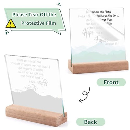 Christian Acrylic Plaque with Wooden Stand Inspirational Gifts Desk Decor Signs Religious Home Decor Encouragement Spiritual Gifts Faith Easter Christmas Bible Verse Prayers Gift for Friend Coworker