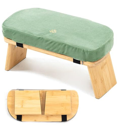 Bamboo Meditation Bench, Foldable Prayer Stool (Green) - color: Green