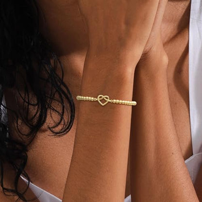 Gold Bracelets for Women 14K Gold Plated Bead Bracelet Hypoallergenic Stretch Bracelets for Women Elastic Bracelet Trendy Teen Gift Dainty Jewelry for Women - style: Knot Heart