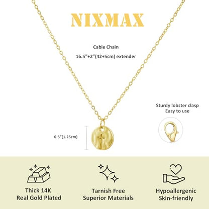 NIXMAX Small Cross Necklace for Women, 14K Gold Silver Plated Pendant - color: Gold-Hammered Cross