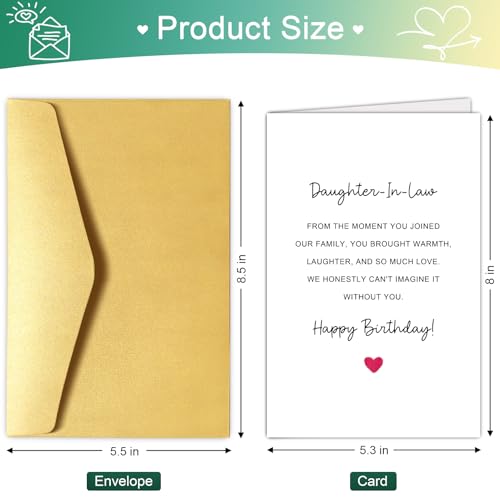 Daughter in Law Birthday Card Gift, Heartfelt Birthday Card for Daughter in Law, Daughters-in-Law Bday Gift from Father-in-Laws Mother-in-Laws - color: Daughter in Law Birthday