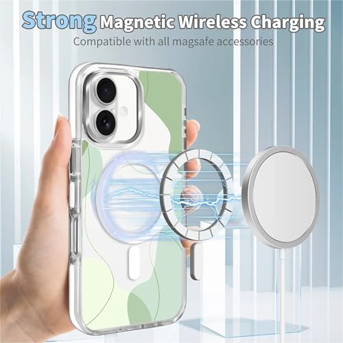 for iPhone 17 Case [Compatible with Magsafe],Girls Women Clear Magnetic Case Silicone Shockproof Protective Cover with Pattern Aesthetic Green Wavy Art - color: Aesthetic Green Wavy Art, size: iPhone 17