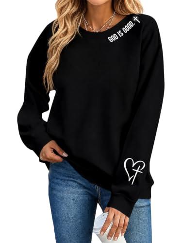Christian Sweatshirts for Women Jesus Shirts Faith Cross Bible Verse Tops - color: Black-c, size: Medium