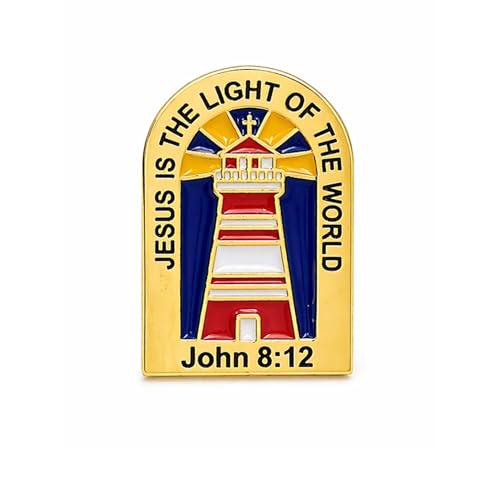 Christian Lighthouse Lapel Pin – “Jesus Is the Light of the World” John 8:12 – Gold Tone Religious Enamel Pin, Faith-Based Gift, Church, Baptism