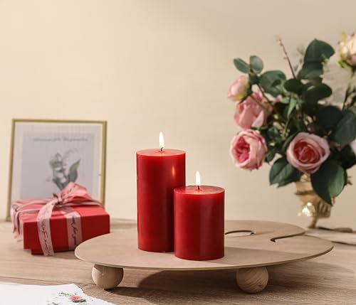 3x4 Inch Red Pillar Candles Set of 3 - Decorative Unscented Pillar Candle - color: Red, size: 3x4
