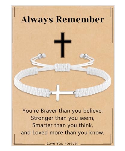 Initial Bracelets for Women Teen Girls Handmade Rope Braided Bracelet for Men Jewelry Birthday Graduation Mother's Day Gifts for Mom Wife Girlfriend Her Friends - style: 9 white-silver cross