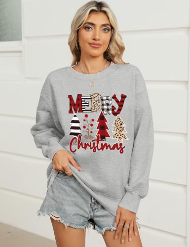 Micoson Women's Oversized USA Graphic Letter Print Sweatshirts Crewneck Patriotic Fleece Pullover Tops Winter Sweater - color: Gray White Red Tree, size: X-Large