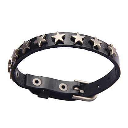 GelConnie Punk Leather Cuff Bracelet Adjustable Straps Wrap Bracelets Arm Armor Cuff Gothic Leather Wristbands for Men, Women - color: Black Leather Bracelet